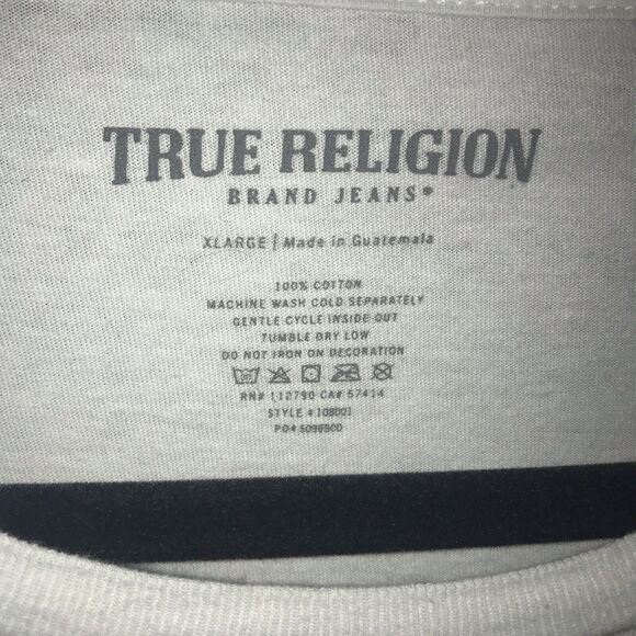 True Religion Men's Blue Red Horseshoe With R inside Graphic T-Shirt Size XL Tee - Picture 2 of 8